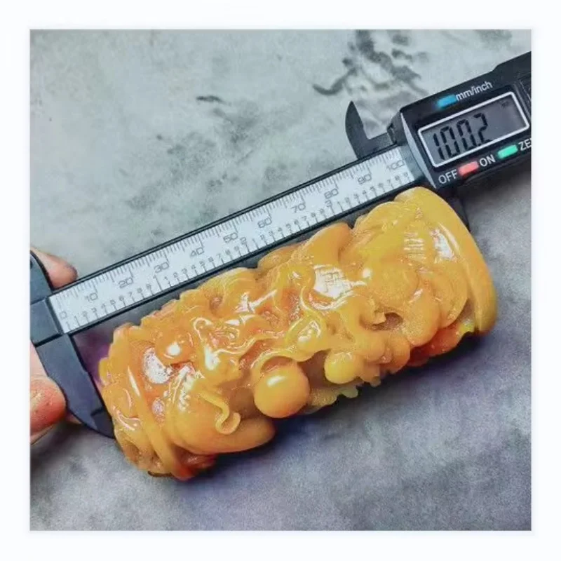 Chinese Antique Huanglong Jade Carving with Landscape Pattern Waist Tag Statue