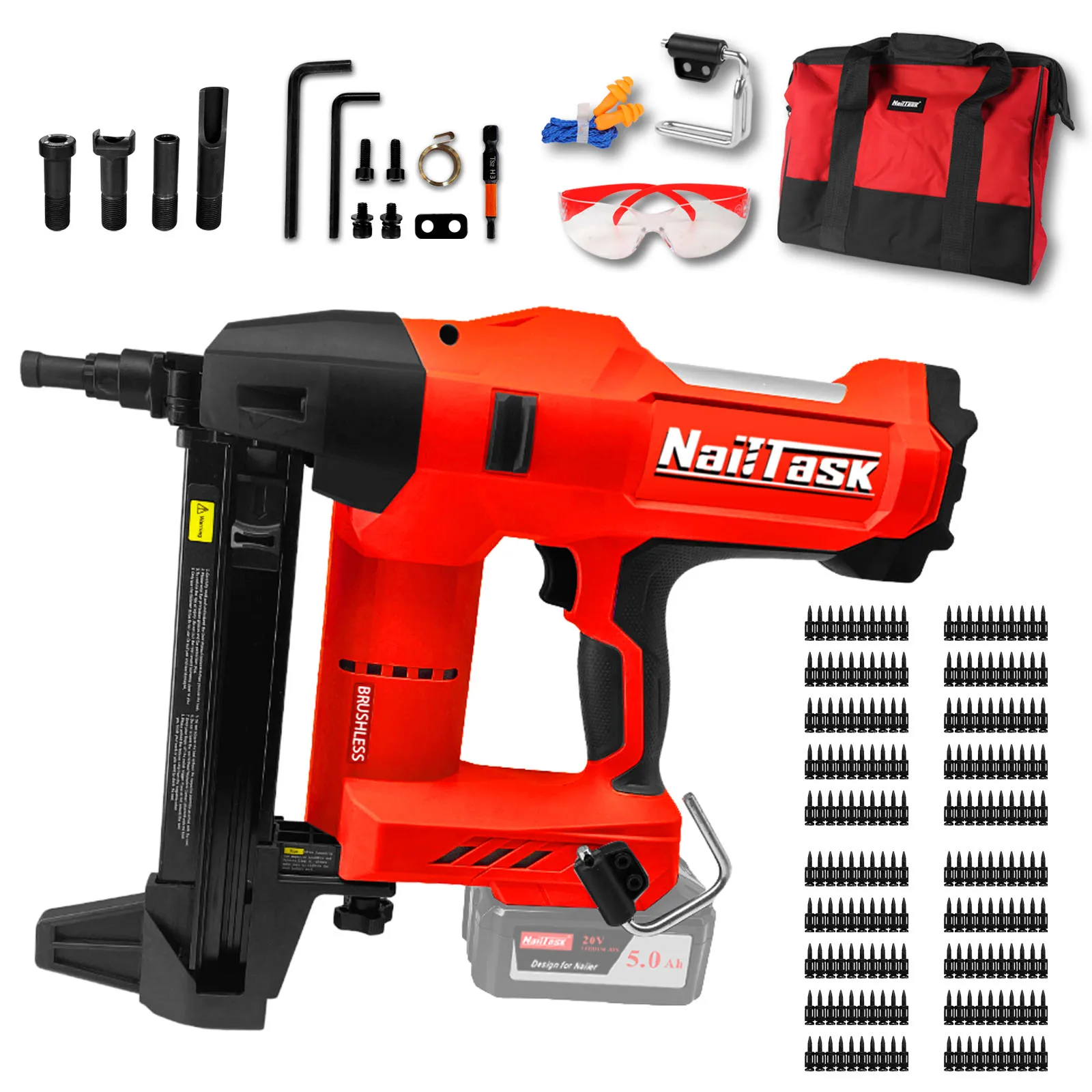 

NailTask Cordless Electric Concrete Nail Gun 20V Power Pin Nailer Kit Multi-Purpose Fastener Machine Nailer (Without Battery)
