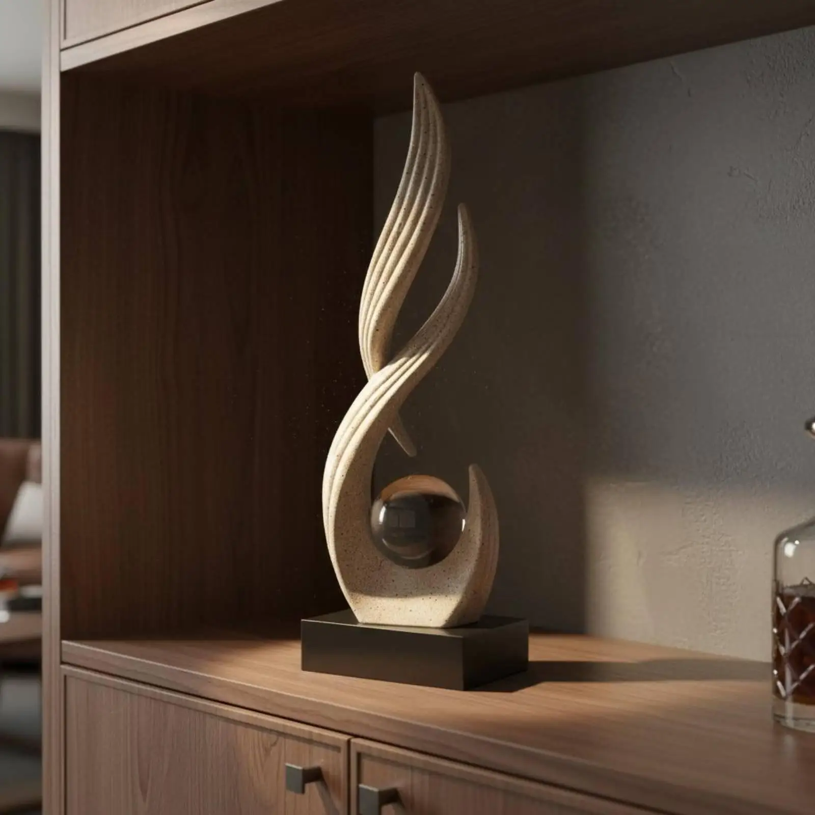 Feng Shui Wine Cabinet Decor Resin Sculpture for Office Home Luxury Abstract Figurine Rising Fortune Crystal Ball