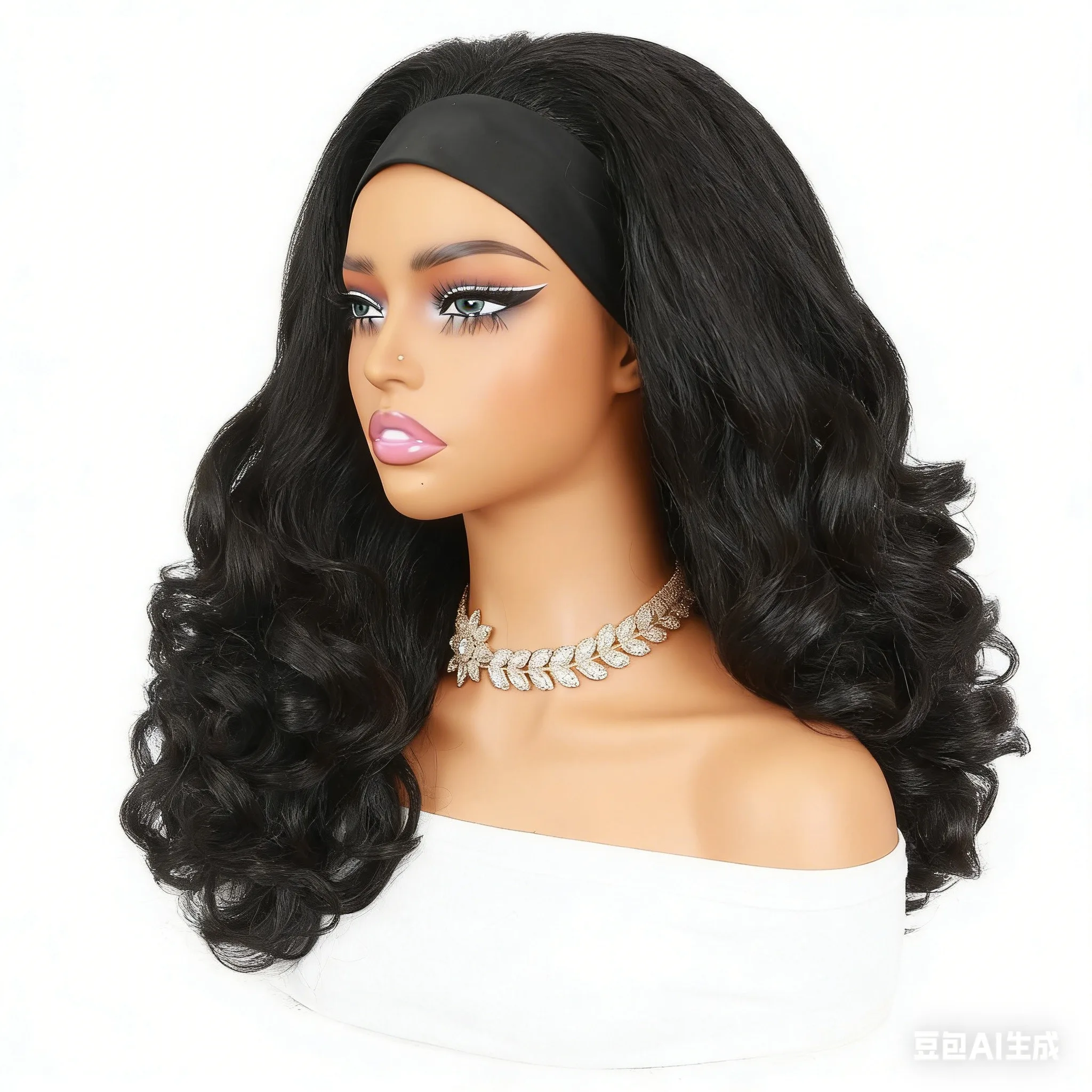 

Burmese Curly Headband Wig Kinky Straight Bouncy Loose Wave Texture Black Synthetic Half Wig with Attached Headband Glueless