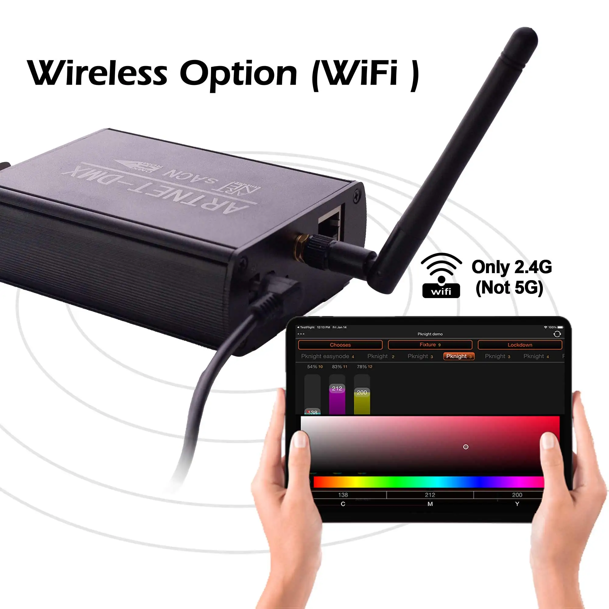 Pknight 2.4G Wireless WiFi DMX Easynode Box 512 Controller DMX con App WiFi-DMX PRO utilizzando il protocollo ArtNet/sACN (un universo)