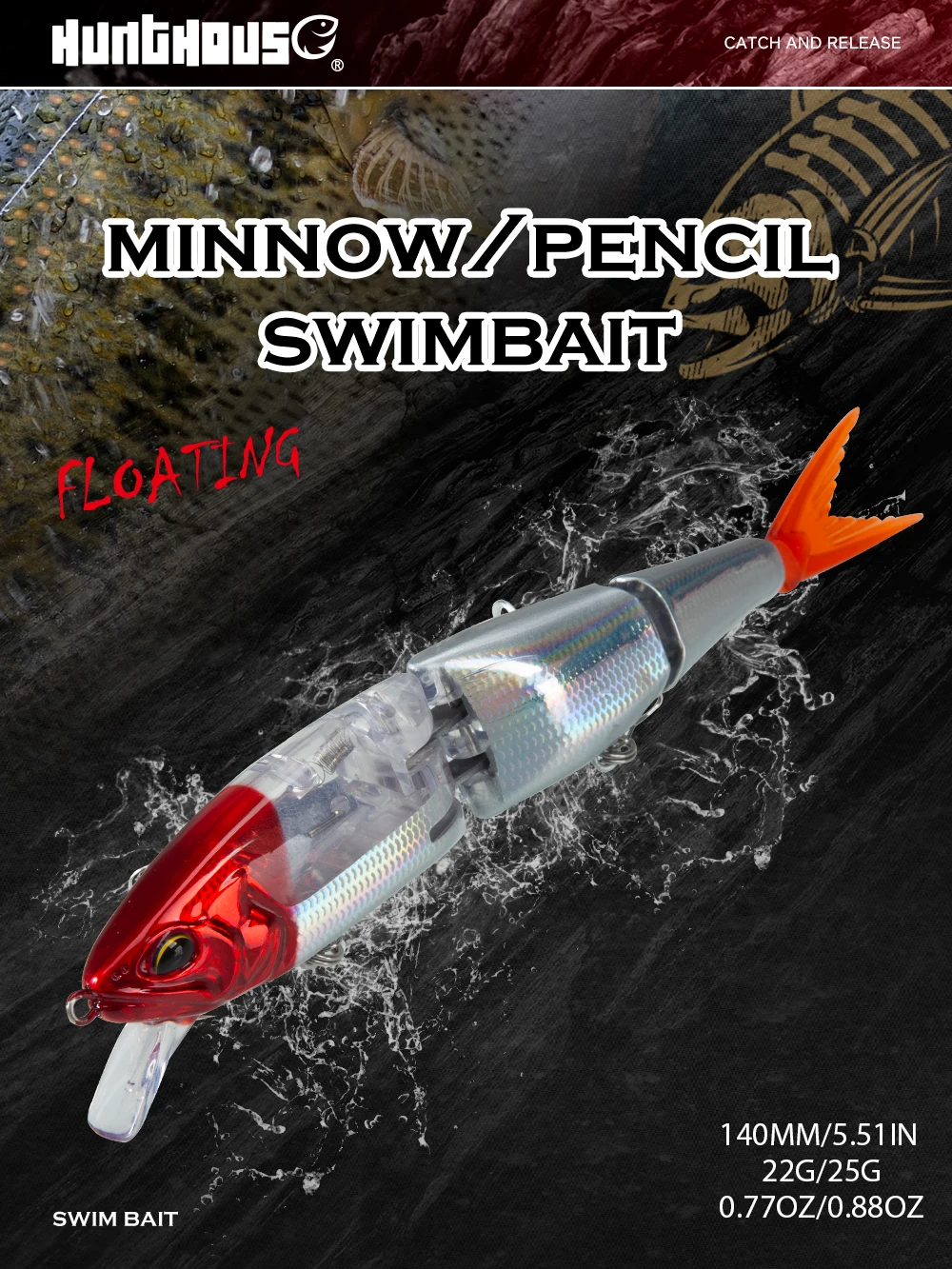 Hunthouse 3-teiliger Swimbait Armajoi Pencil Minnow Angelköder, flacher Flash, schwimmend, 140 mm, 22/25 g, Hartköder, Oberflächenköder – Detail 4