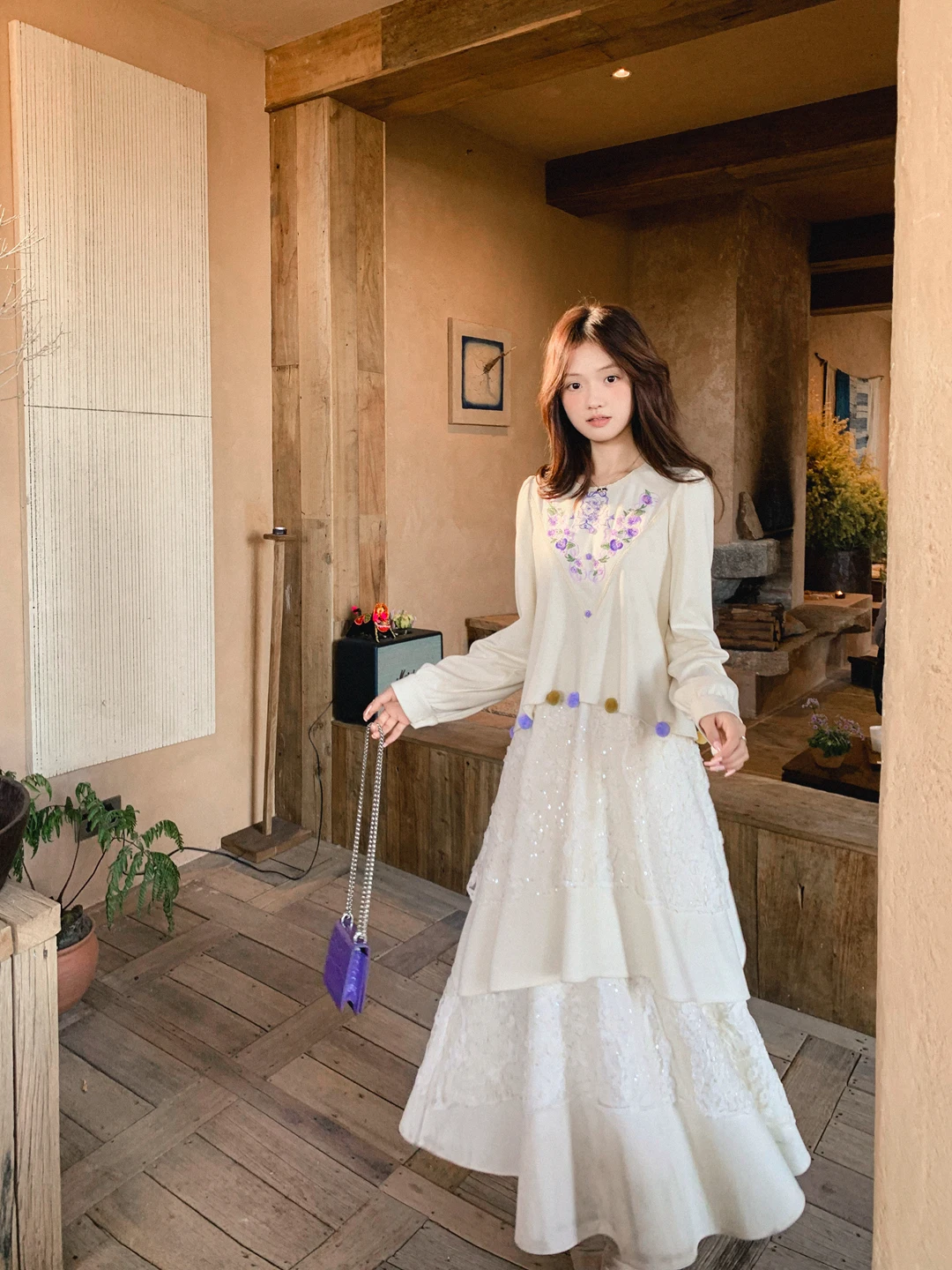 

Gula Liangpin Galaxy Lace Loose Overhead Cake Skirt Dr Elely Sweet Sle Long Sve round Ne Soft Comfortable Dr