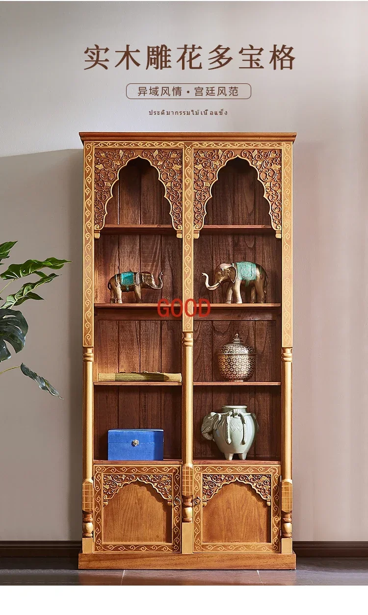 

Solid Wood Antique Shelf Tea Cabinet Rack Thai Zen Living Room Partition Display Rack