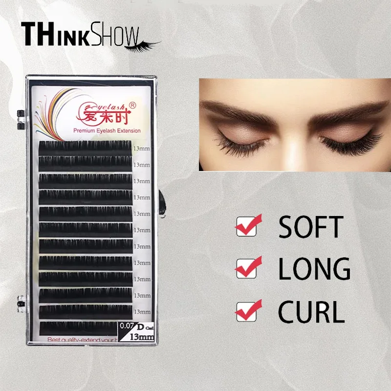 THINKSHOW All Size Individual Eyelash Extension Nature Black 3D Korea Silk Eye Lashes Extension Beauty Makeup Tools