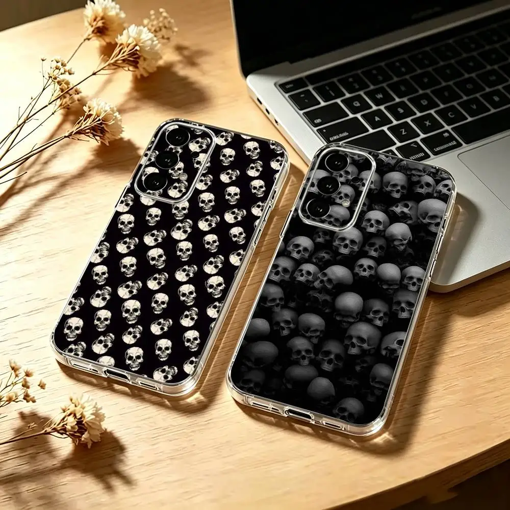 F-Fashion Skull Phone Case Transparent Silicone Soft For Samsung S25,S24,S21,S22,S23,S30,Ultra,S20,Plus,Fe