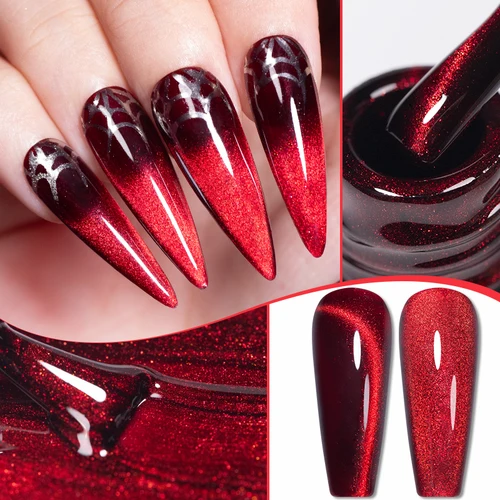 Imagen 2 del producto PUENTE 7,5 ML vino rojo gato Gel magnético esmalte de uñas súper brillante rubí rojo ojo de gato Gel Soak Off UV barniz semipermanente para decoración de uñas