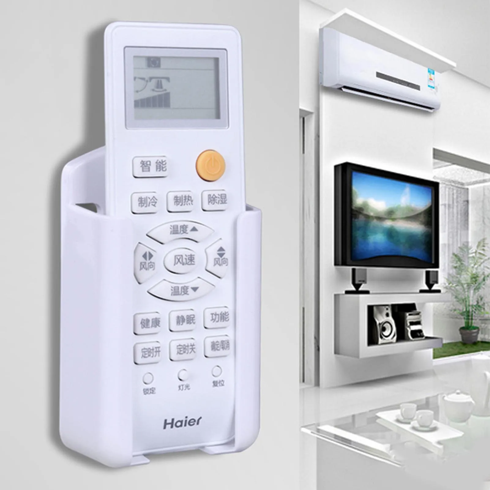 Wall Mount TV Air Conditioner Remote Control Holder Self-Adhesive Storage Box No Drilling Required for Home Office Organization