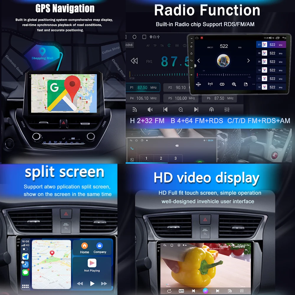 Radio con GPS para coche, reproductor Multimedia con Android 14, WiFi, Bluetooth, pantalla IPS de 9 