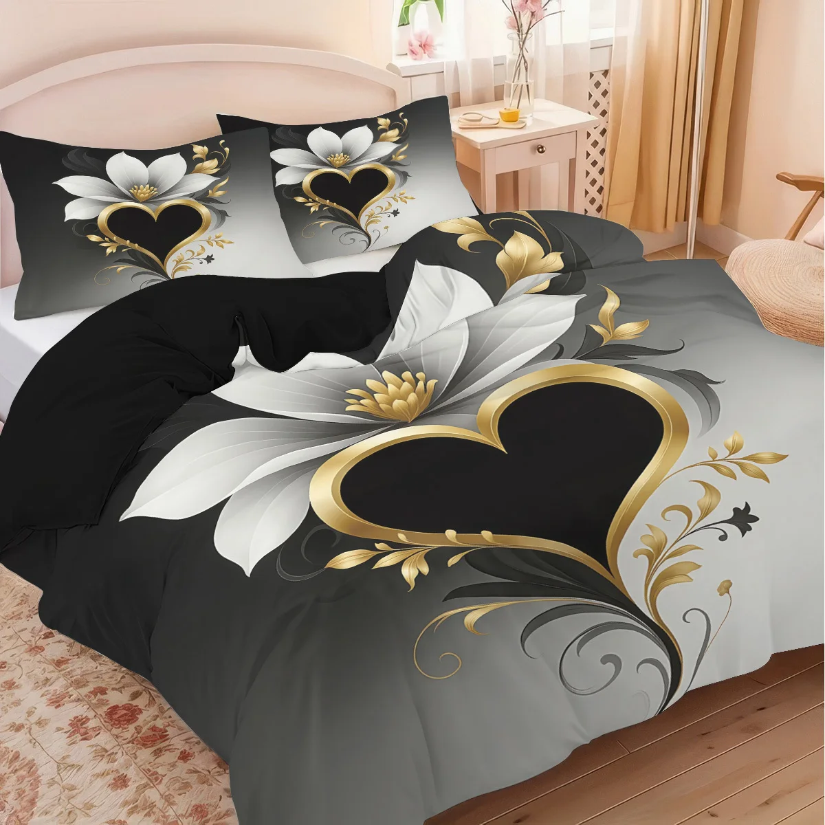 parure-de-lit-3-pieces-motif-imprime-abstrait-amour-1-housse-de-couette-2-taies-d'oreiller-sans-noyau-retro-simple