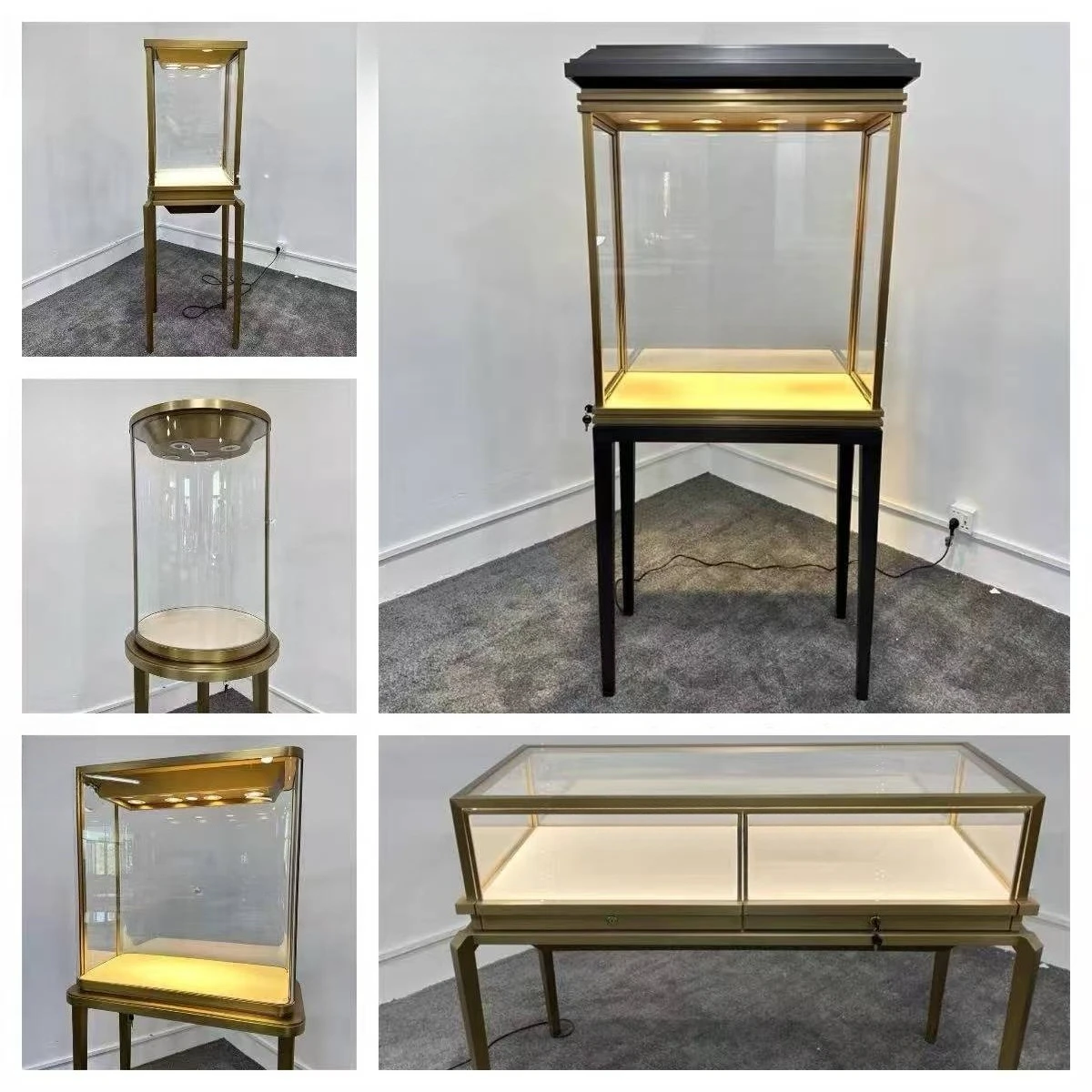 Custom stainless steel jewelry display cabinet glass luxury museum gold jade display cabinet