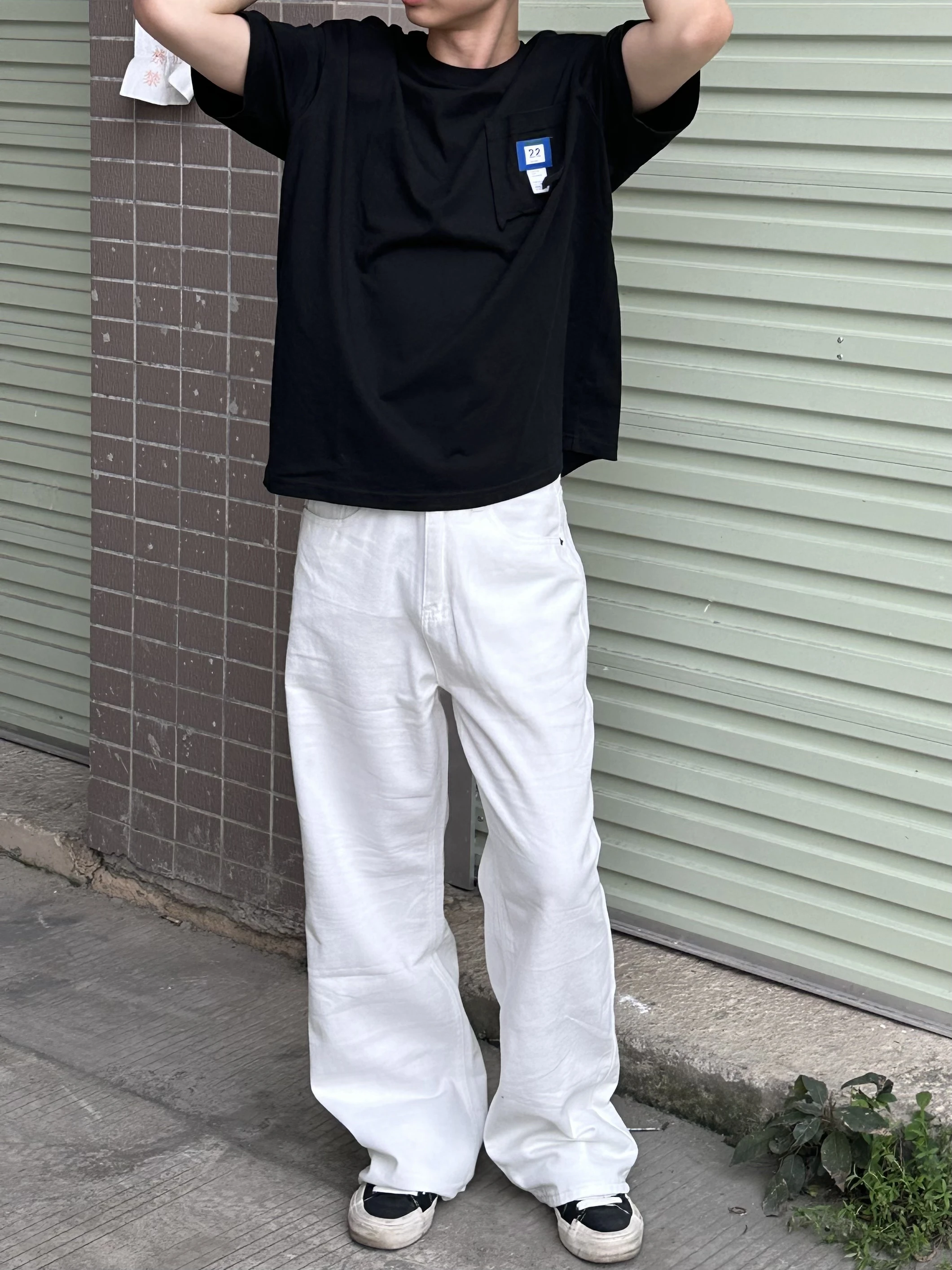 

Белые джинсы в стиле ретро Street Vibe, свободные прямые длинные брюки, однотонные драпированные широкие брюки в стиле хип-хоп, универсальные повседневные...