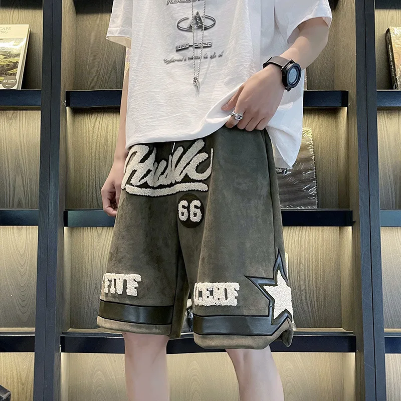 Summer Embroidered Shorts Men Fashion Hip Hop High Street American Retro Personality Japanese Style Hong Kong Style