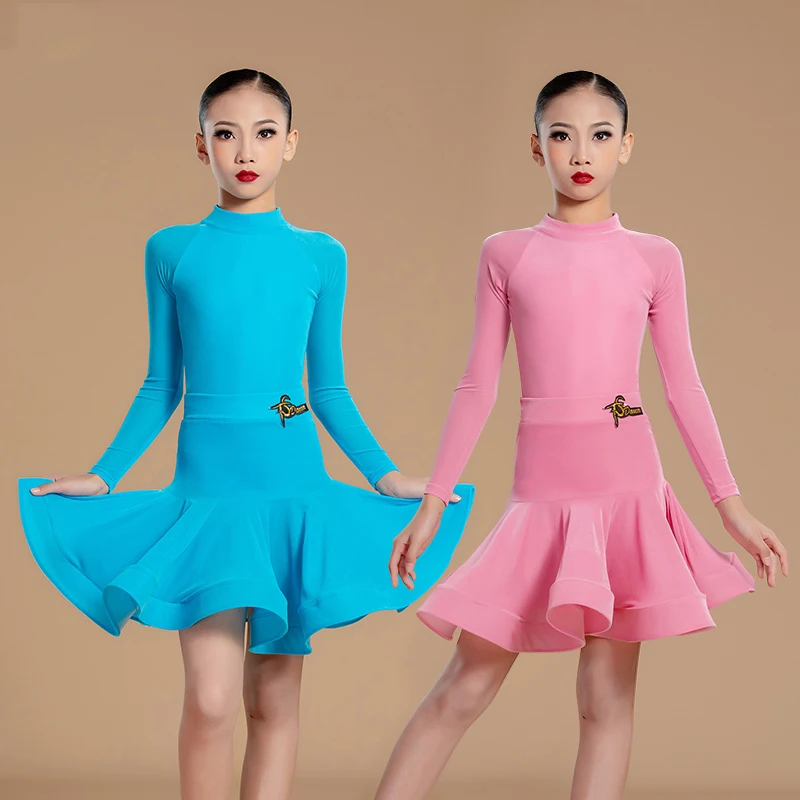 Latin Dance Dress For Girls Professional Chacha Rumba Tango Practice Suit Latin Competition Dress High Collar Velvet Set DN19099