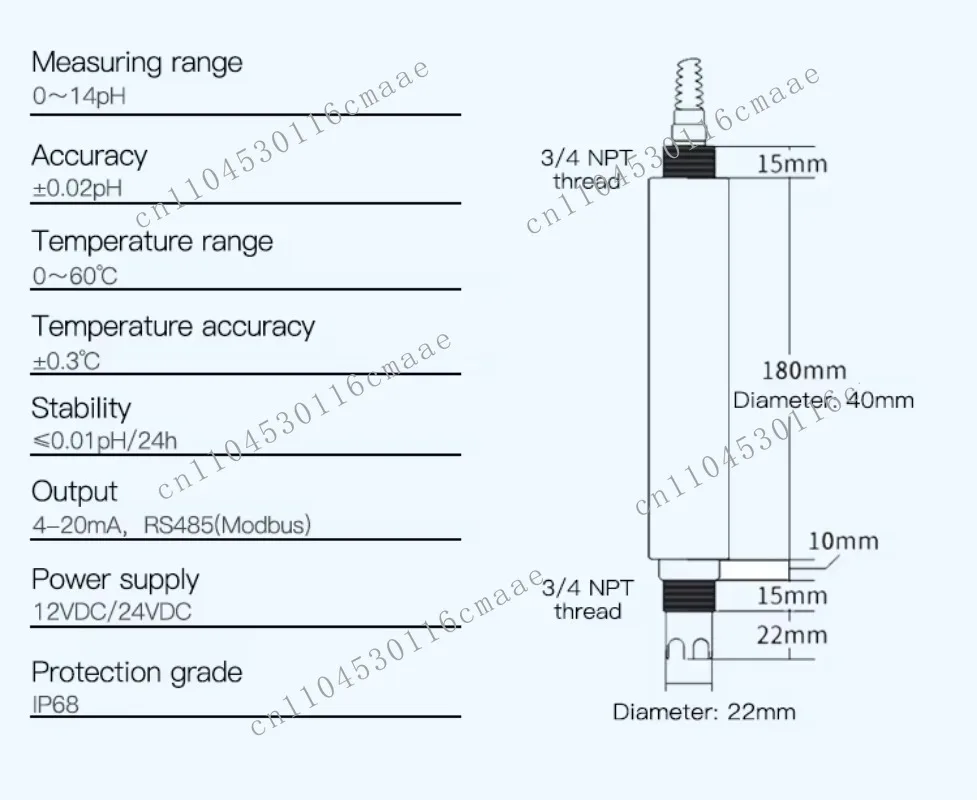 GEC-pH485 RS485 Digital pH Sensor Probe, 4-20mA output for industrial use, water quality analysis