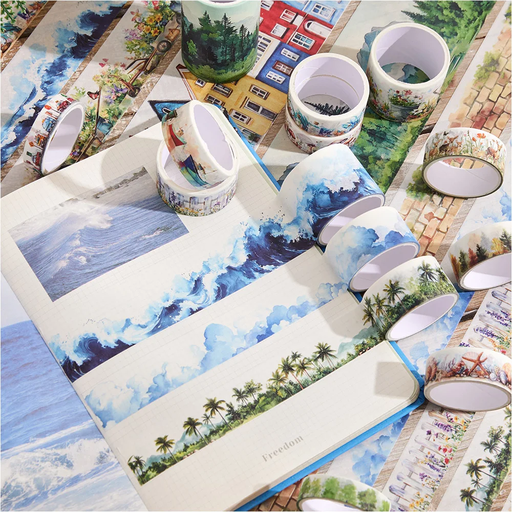 20 ม้วน Retro Journey Washi เทปชุด 2M ความยาวตกแต่ง Scrapbooking สติกเกอร์เทปกาวสําหรับ DIY Craft Journaling อุปกรณ์