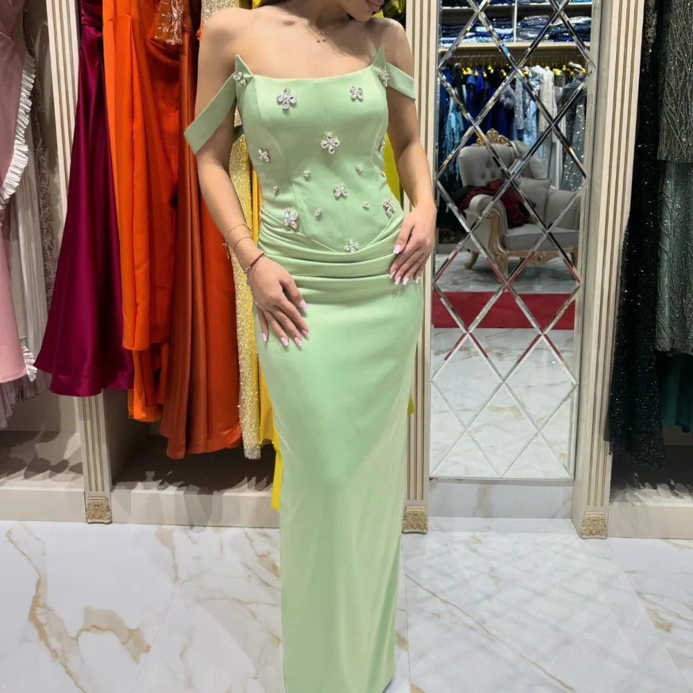 

Jiayigong Sexy Casual Satin Rhinestone Evening Sheath Off-the-shoulder Bespoke Occasion Gown Long Dresses