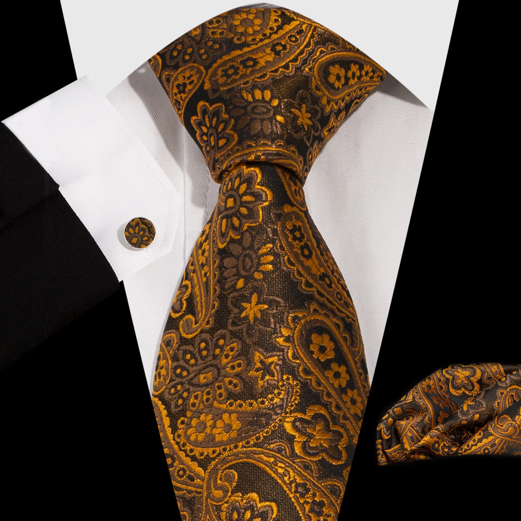 

Mens Tie Set Silk Silver Paisley Floral Necktie and Pocket Square Cufflinks Tie Clip Classic Formal Ties for Men Wedding Party