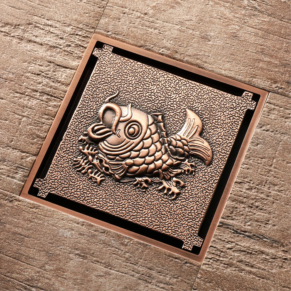 Patterned Carp Electroplated Outdoor or Balcony Drains Hidden Installation 100X100MM Floor Drains Bathroom Renovation Accessorie