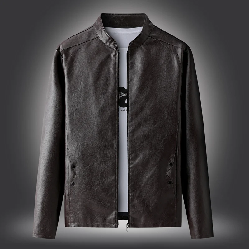 

Men's Brand Trendy Leather Jacket Korean Version Leather Jacket Stand Up Collar Slim Fit Trendy Handsome Motorcycle Jacket