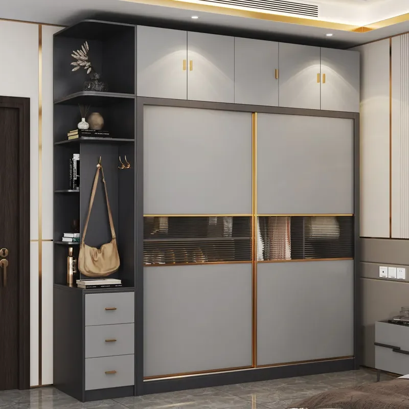 Sliding door wardrobe bedroom light luxury home modern simple sliding door large wardrobe Nordic small apartment cloakroom combi