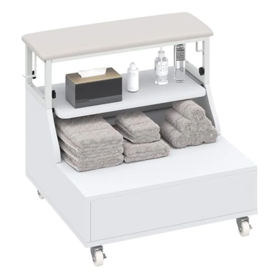 

Портативная подставка для педикюра с регулировкой высоты в 2-х уровнях, мобильная тележка для педикюра, тележка для ванночек для ног для использования в салонах и спа-центрах, белый пластик