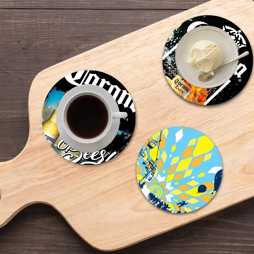famous brand C-Corona E-Extra Beer Retro Wooden Cup Mats Elements Colour Printing Cup Coasters Home Kitchen Decora Gifts