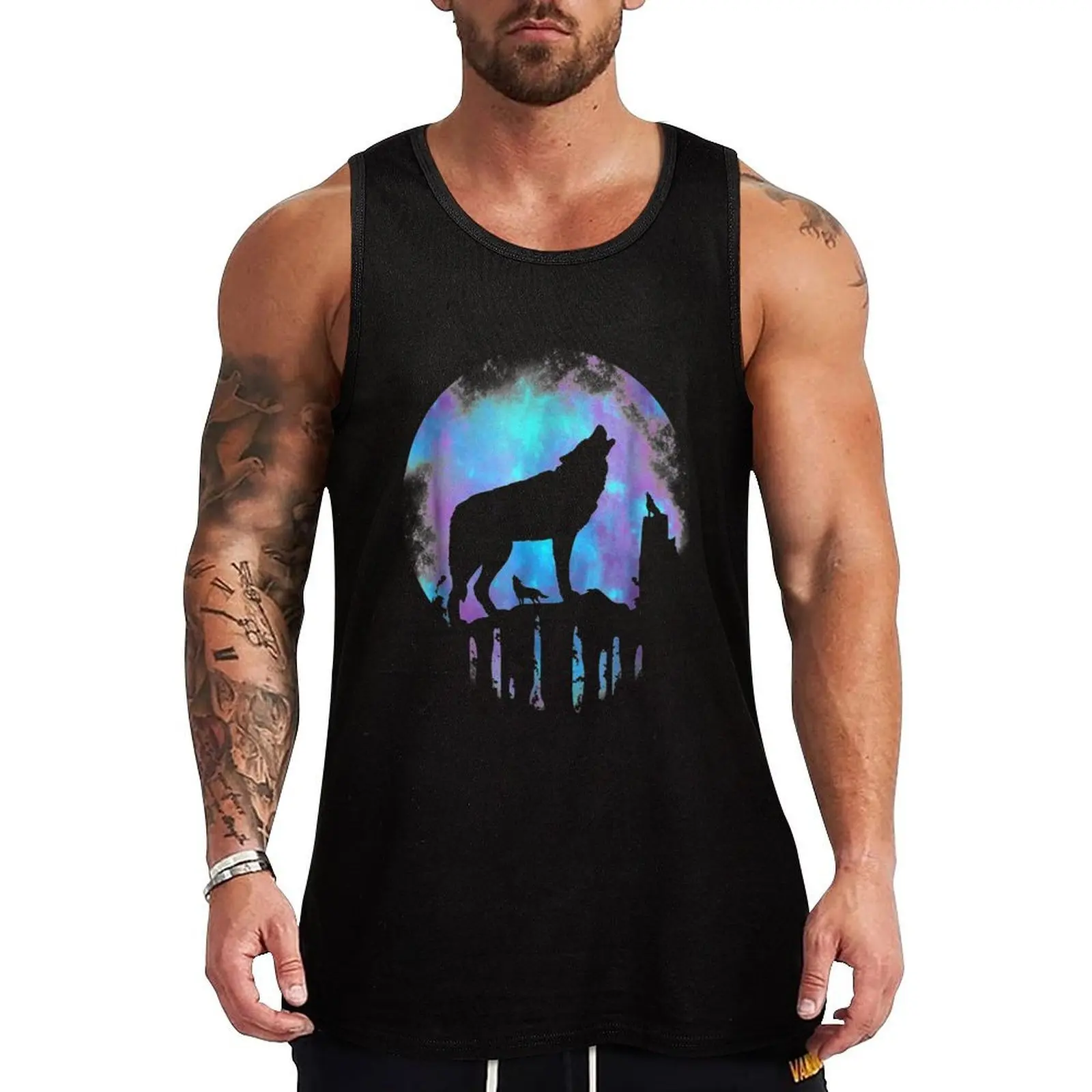 

Moon wolf mountain galaxy nature Tank Top T-shirt man Vest for boy t-shirts for Men's gym