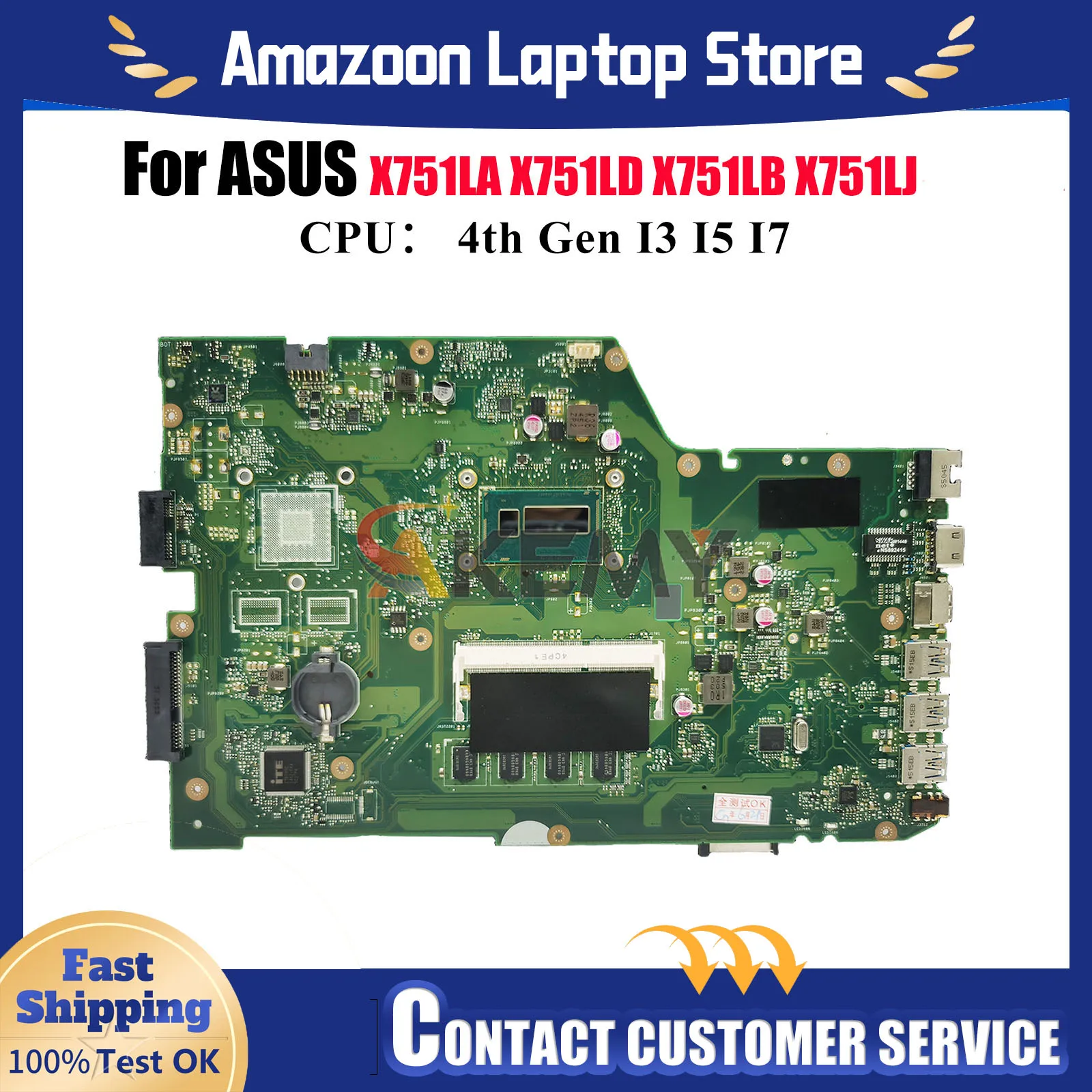 

X751LA Laptop Motherboard For ASUS K751L X751LD X751LDV X751LN X751LJ X751L A751L X751LK X751LB F751L Mainboard W/ I3 I5 I7 CPU