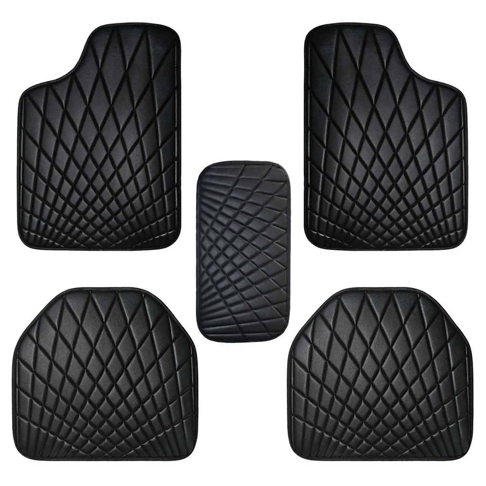 CAR PASS Universal 5PCS Leather Car Floor Mats Waterproof Non Slip Diamond Pattern Full Set for Auto Interior