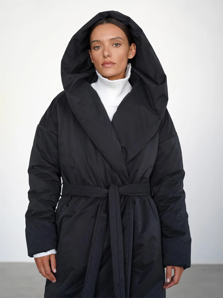 Tossy Winter Long-Length Hooded Cotton Jacket Female Loose Warm Long Sleeve Solid  Pocket Luxury Coat 2025 Female Jackets Coat