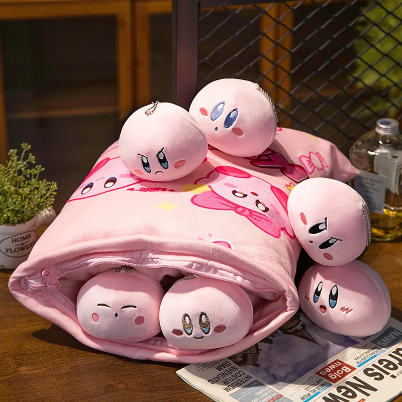 Cute Cartoon Kirby Pillow with 6 Dolls Plush Toy Room Decorations