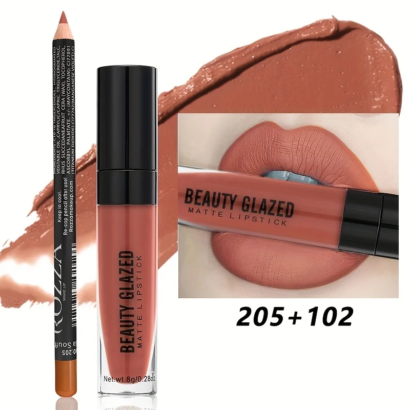 2 pz/set Lip Gloss & Lip Liner Set Kit labbra opaco a lunga durata impermeabile Rossetto liquido nudo naturale con Lip Liner Combo