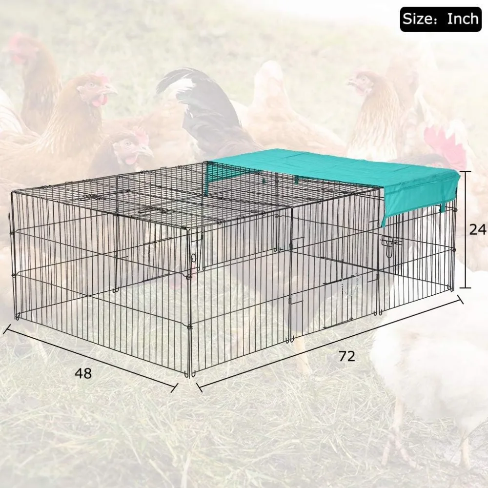 Large Metal Chicken Coop, Chicken Run Outdoor Walk-in Poultry Cage Duck Coop Chicken Pen Pet Playpen W/Cover Rabbit Enclosure