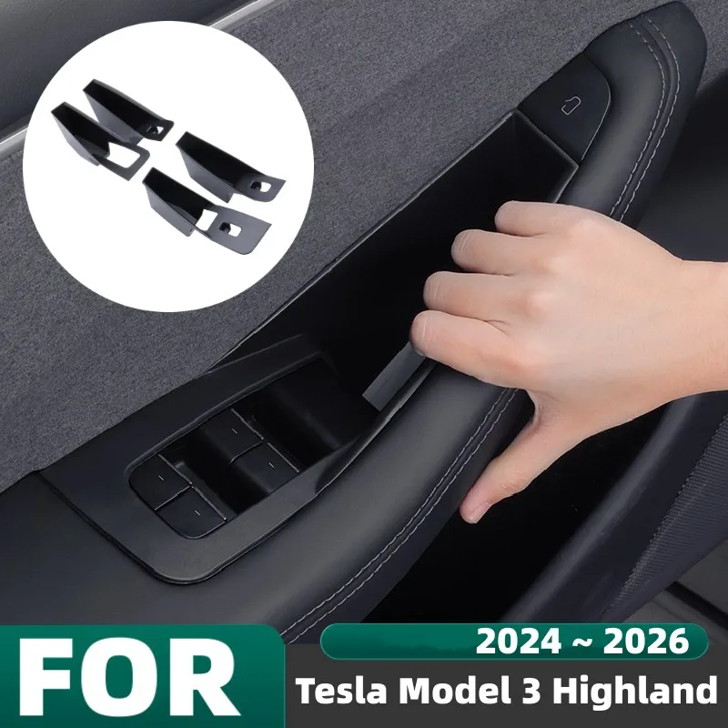 For Tesla Model 3 Highland 2024~2026 Car Door Handle Side Slot Storage Case Front and Rear Door Interior Storage Box Accessories