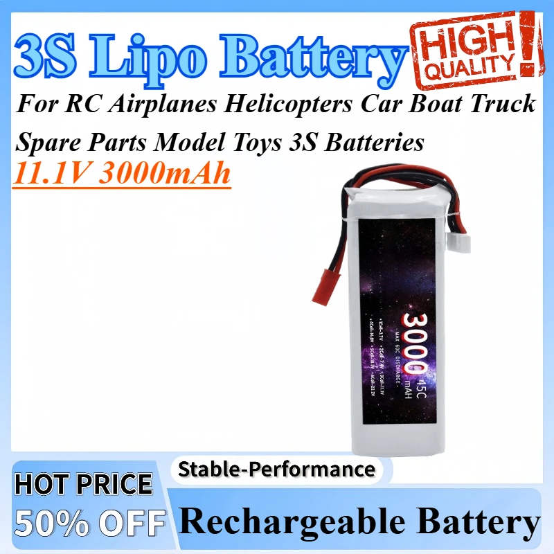 

11.1V 3000mAh 3S Rechargeable Lithium Batteries For RC Airplanes Helicopters Car Boat Truck Spare Parts Model Toys 3S Batteries