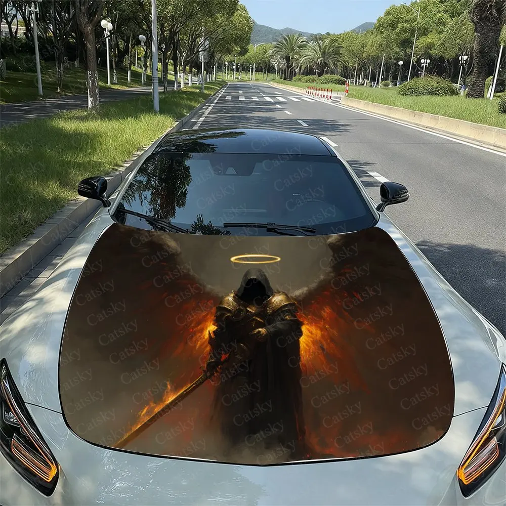 

Ангел держит драгоценный меч, автомобильная виниловая упаковка, брызгозащищенные наклейки из ПВХ на капоте двигателя, легко разбирается и прочный