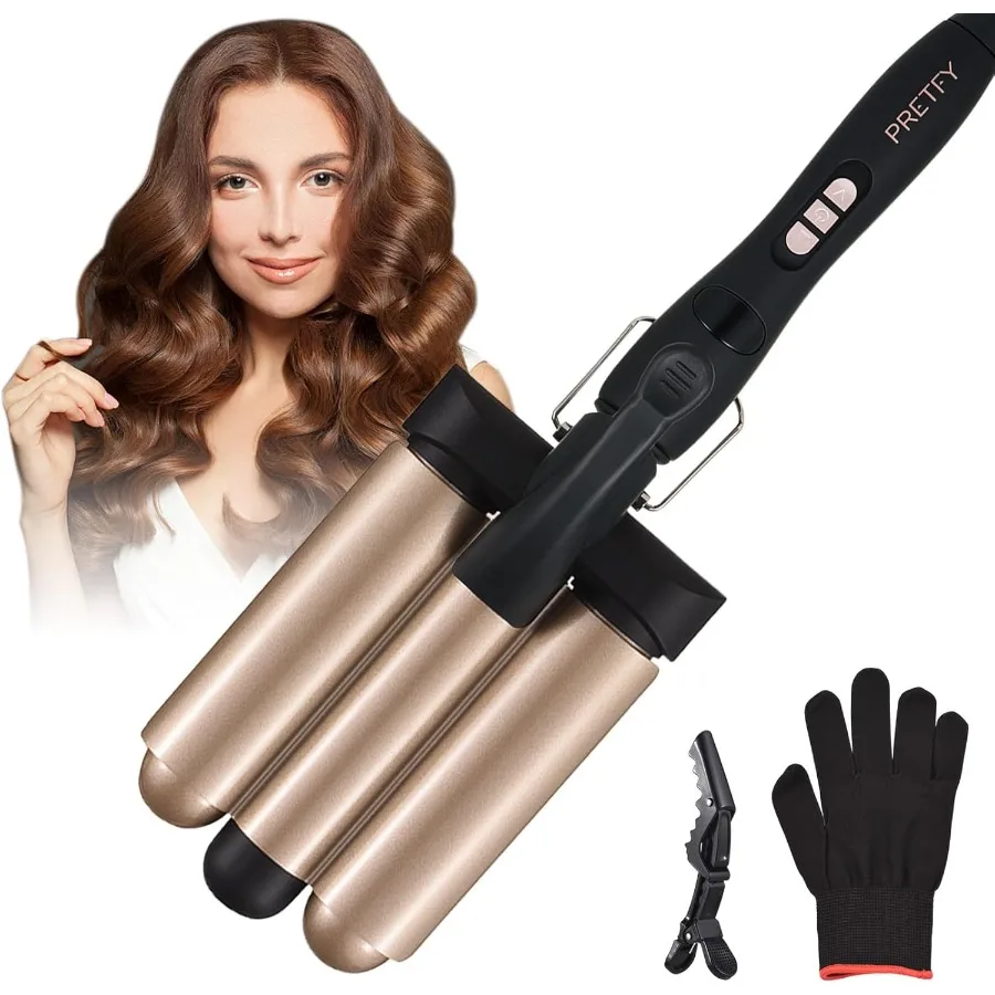 

3 Barrel Curling Iron Wand 1.25 Inch Ceramic Tourmaline Triple Barrels Temperature Adjustable Portable Crimper Hair Iron for Be