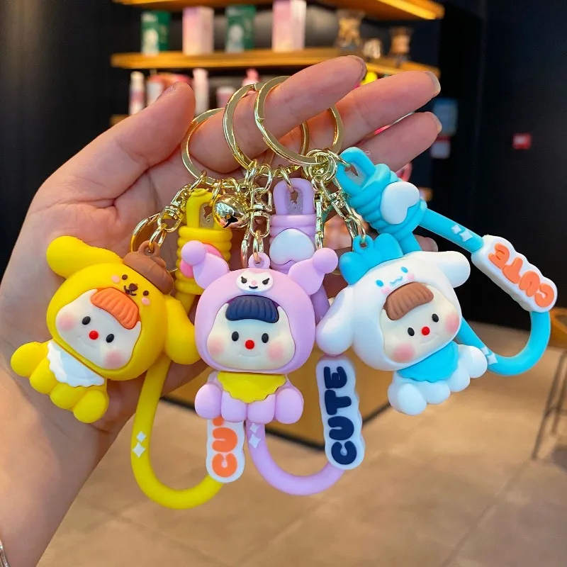 الكرتون الثلاثي كورومي الثنائي مي المفاتيح قلادة Kawaii سينامورول حقيبة الظهر اليومية شخصية الإكسسوارات