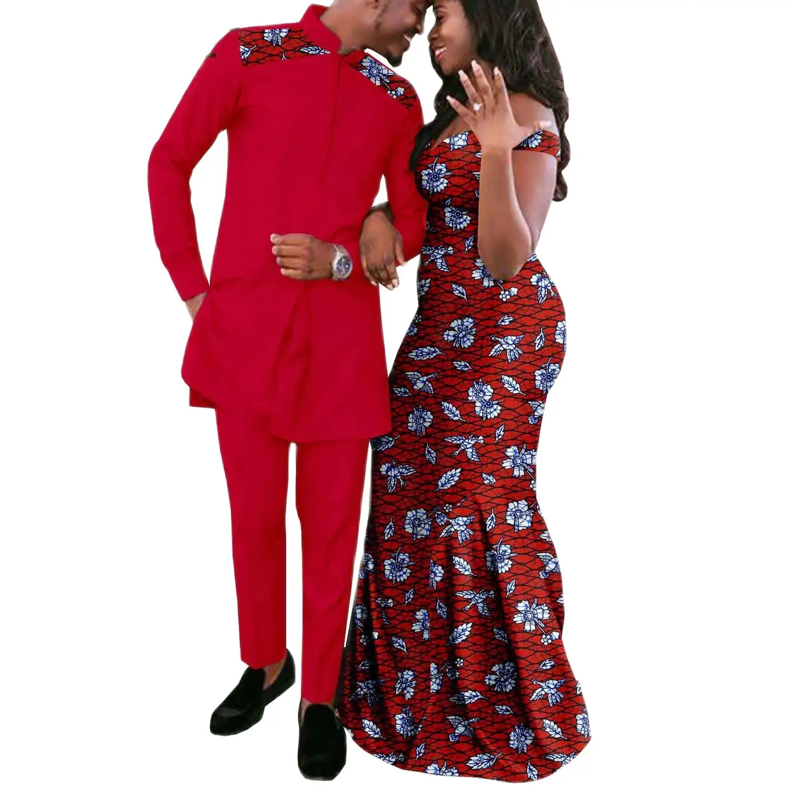 African Couple Clothes Dashiki African Print Long Dresses for Women Matching Men Outfits Patchwork Jackets and Pant Sets Party
