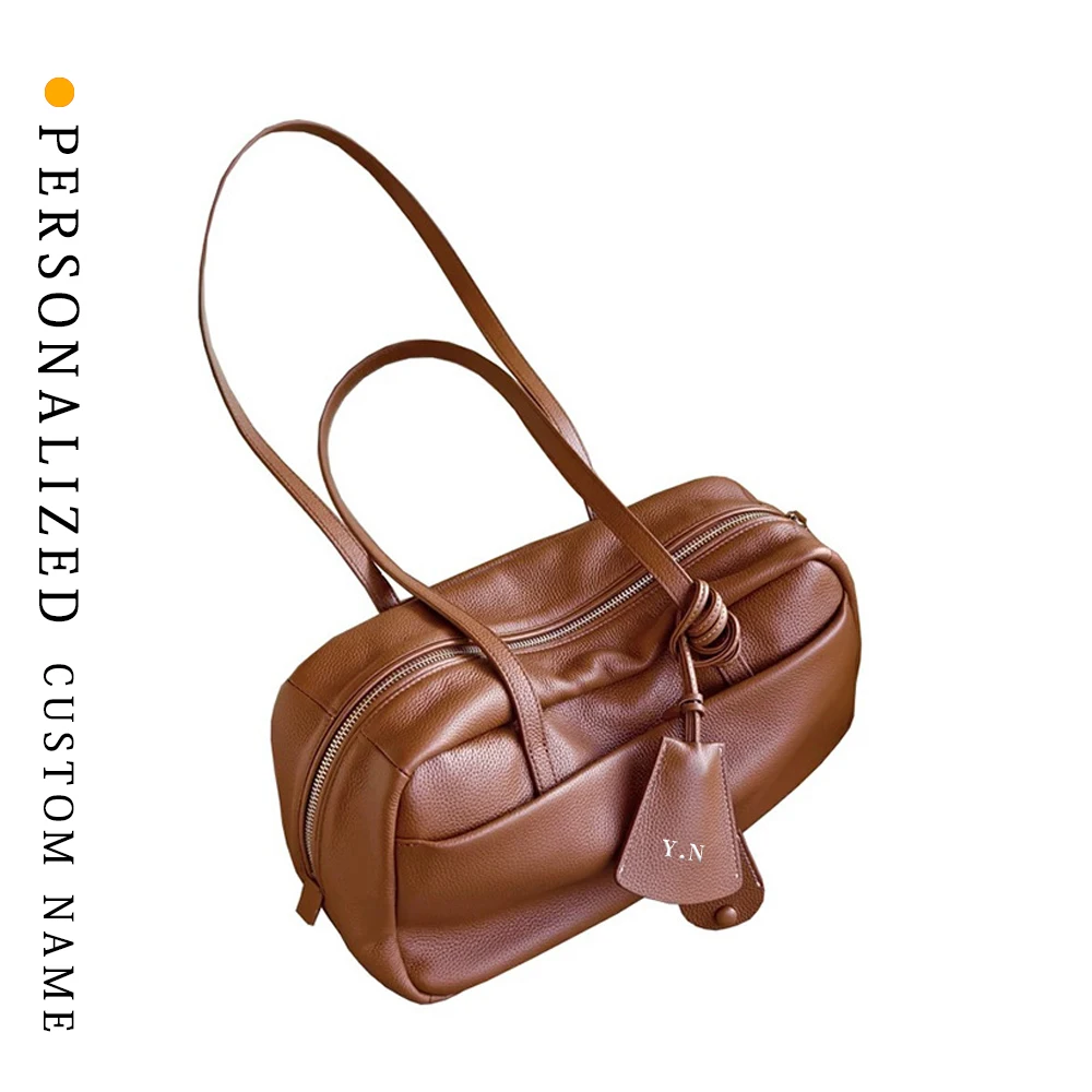 

Large capacity shoulder bag for women 2025 new niche Boston bag genuine leather women's bag versatile first layer cowhide pillow