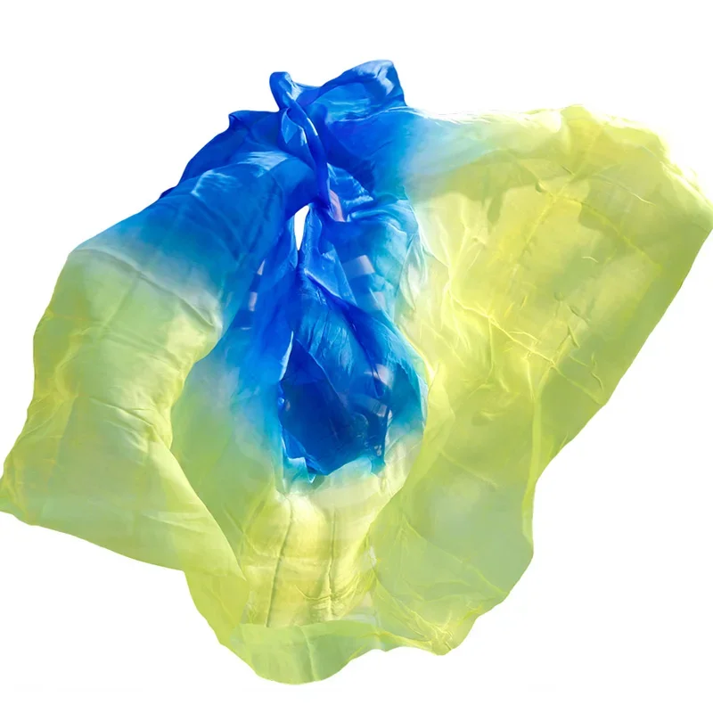 100% soie danse du ventre voile danse du ventre châle écharpe bleu Royal + jaune danse du ventre pratique Performance voiles de soie 250/270*114 cm