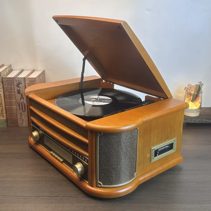 Vintage Vinyl Record Player Multifunction CD Gramophone Bluetooth Speaker Retro Turntable