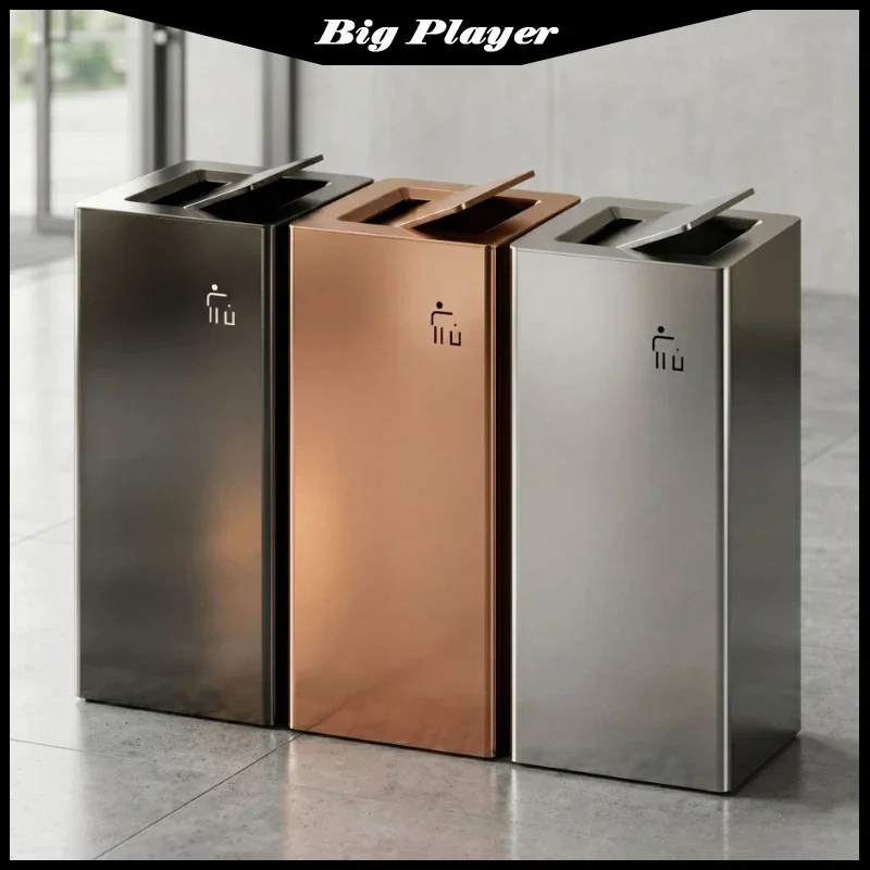 Light Luxury Modern Square Stainless Steel Waste Bin Flip Top Trash Can for Hotel Lobby & Office