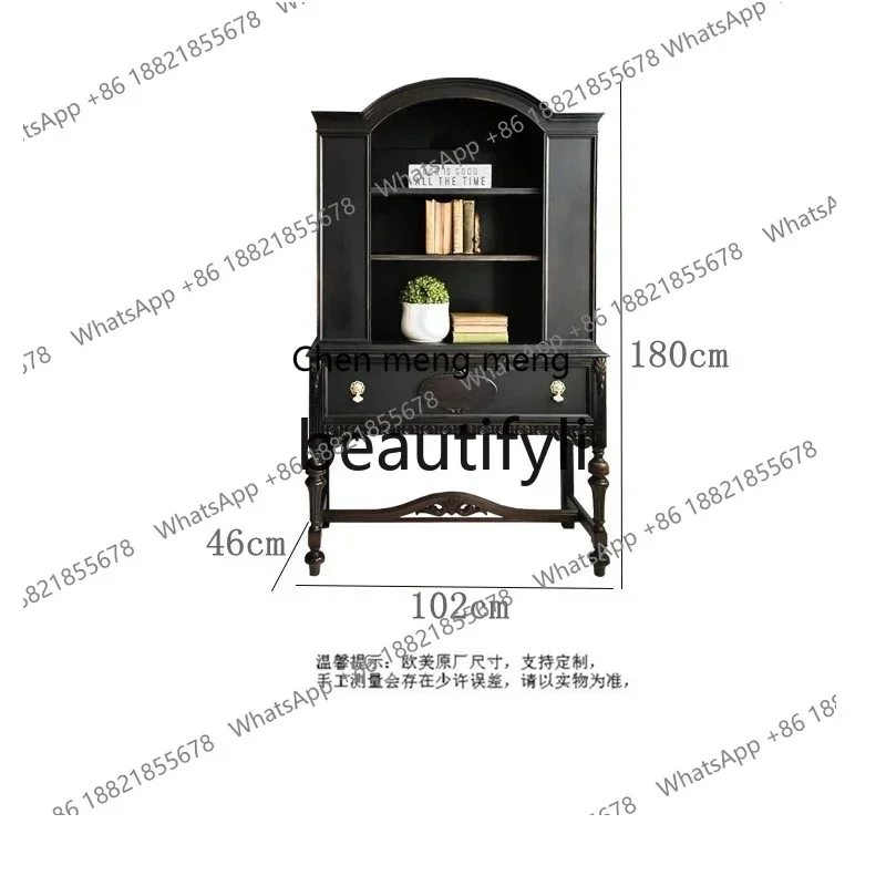 HHFrench retro, solid wood dining side cabinet,   decoration against the wall, American light luxury simple home display cabinet
