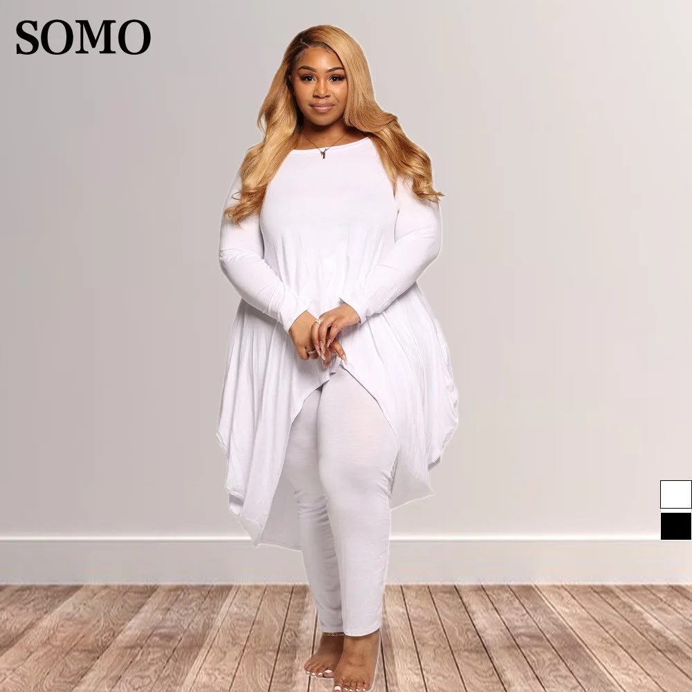 

SOMO 2022 Solid Color Irregular Top and Long Pants Two-piece Set Spring Autumn Plus Size Tracksuit Sets Wholesale Dropshipping