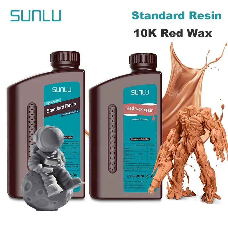 SUNLU 1KG Standard / Red Wax Resin Resin 1000G/Bottle 405nm Rapid UV-Curing Photopolymer Resin For LCD 3D Printer Material