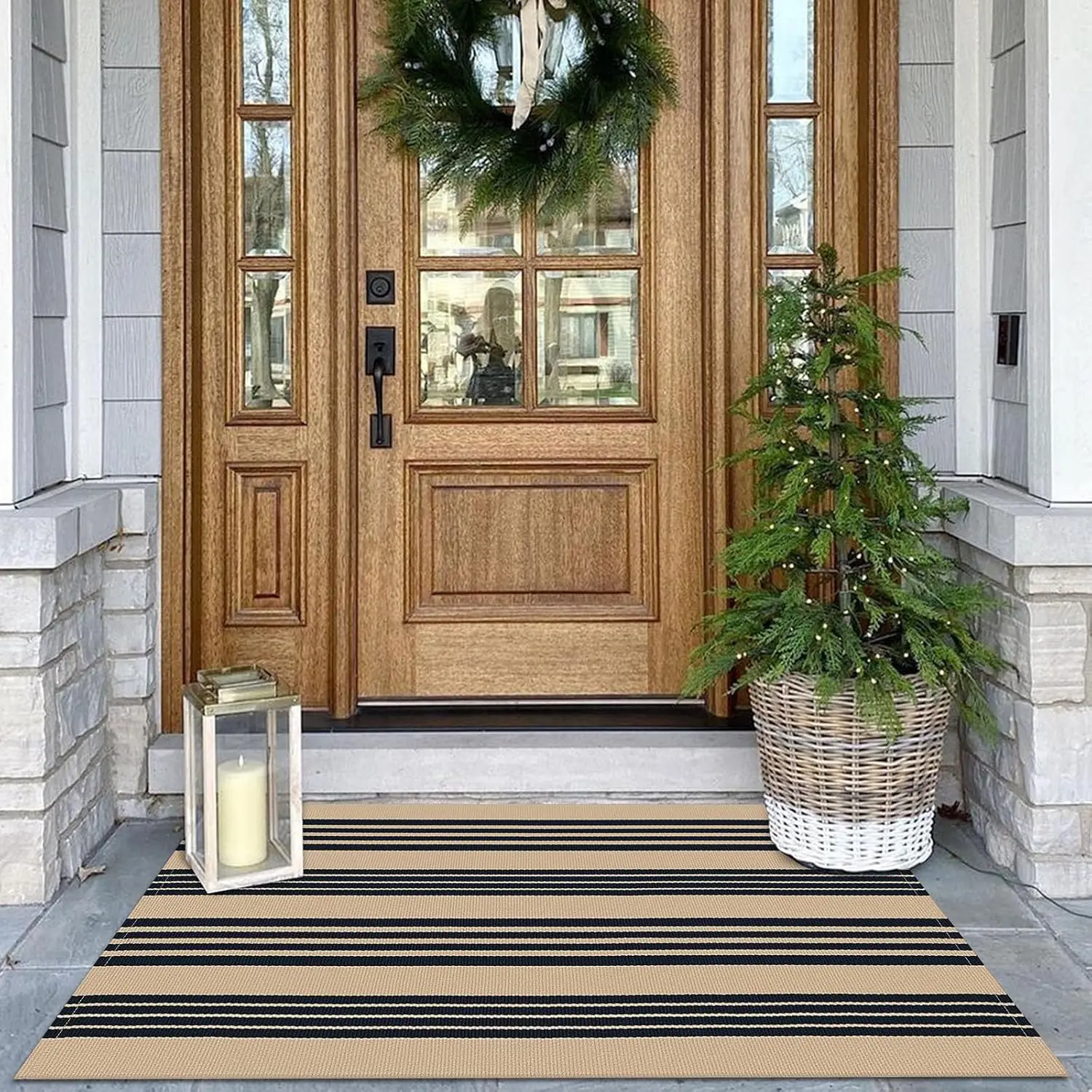 VIKAMA Loop Pile Entry Door Rug Machine-Washable Striped Porch Carpet, Indoor And Outdoor Floor Mat, Home Decoration - view 4