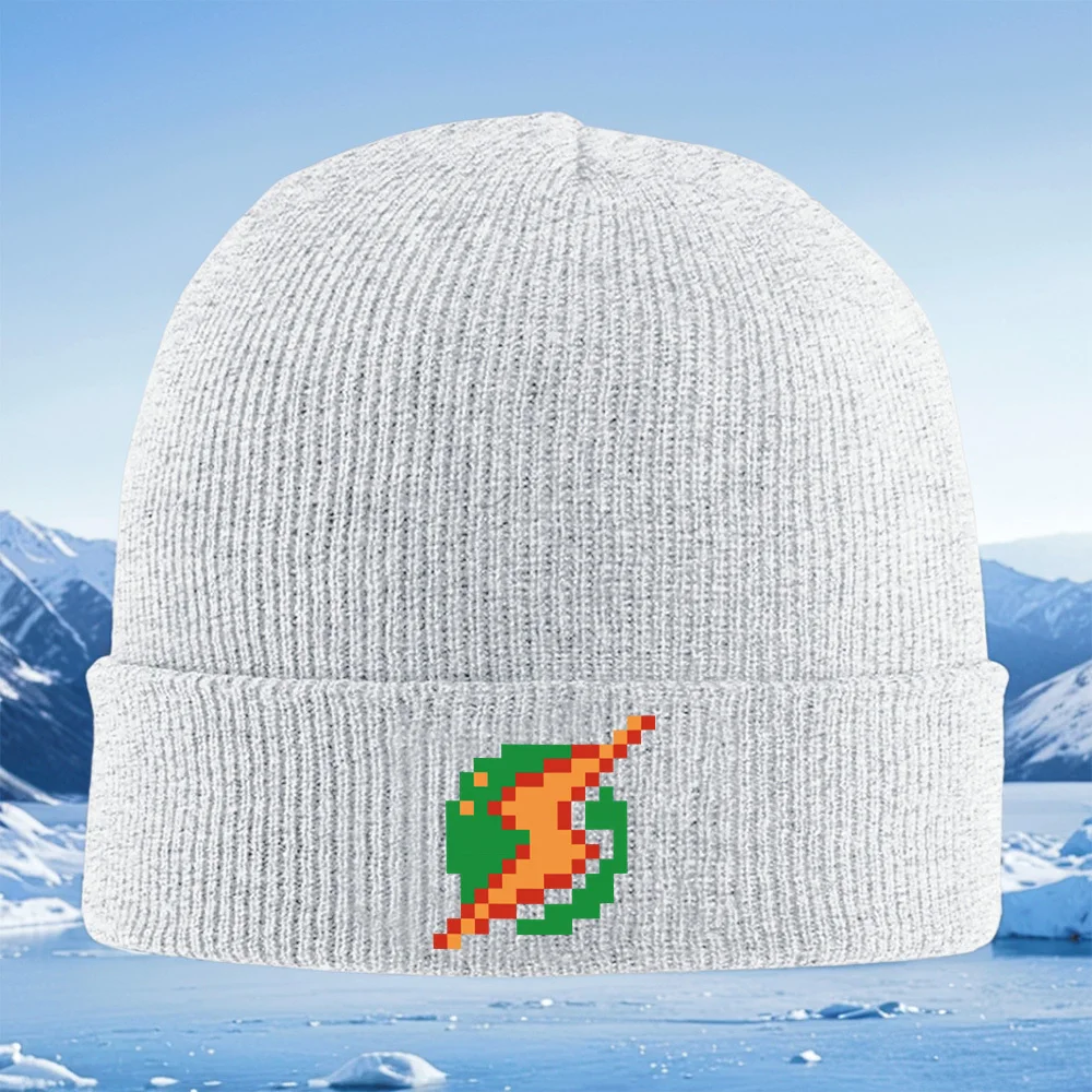 Topi Rajut Unisex Pria Wanita Desain Zigzag Daun Hijau Oranye, Beanie, Topi Pullover, Hangat Termal Musim Dingin, Natal, Bersepeda Luar Ruangan H