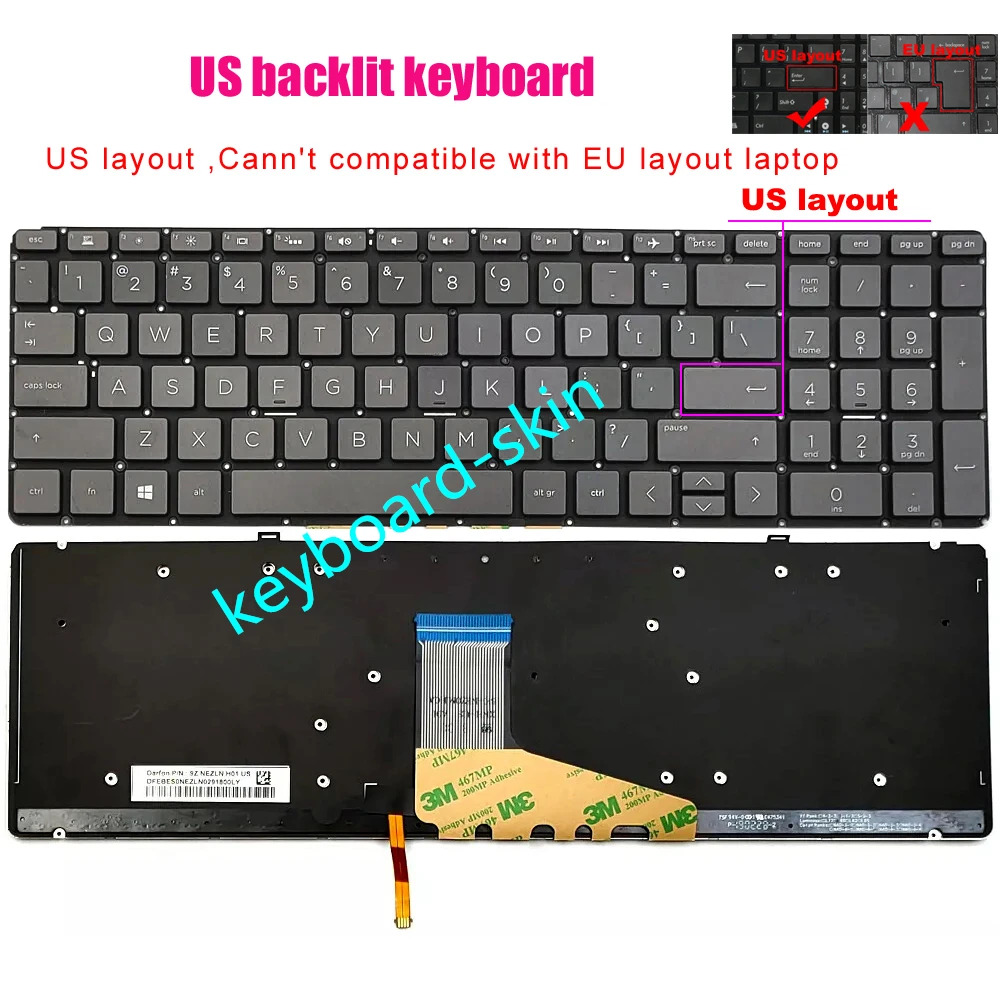 

New US Backlit Keyboard No-shell for HP Spectre X360 15-CH 15-CH0xx 15-CH*** 15-CH010CA 15-CH011DX 15-CH075NR series laptop